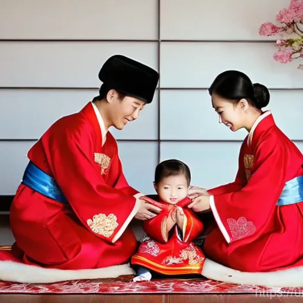TOPIK 한국어 문화 이해하기 - **A heartwarming scene of a Korean family celebrating Seollal (Lunar New Year).** Young children, dr...